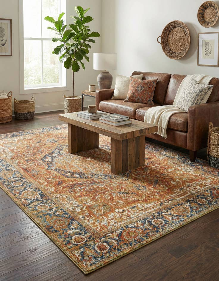 Detail image of 5' 3 x 8'  Washable Traditional Indoor / Outdoor Rug