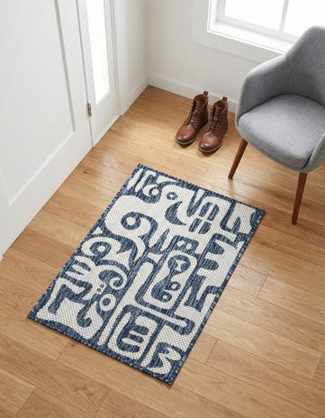 Blue Easy-Clean Modern Indoor / Outdoor Rug