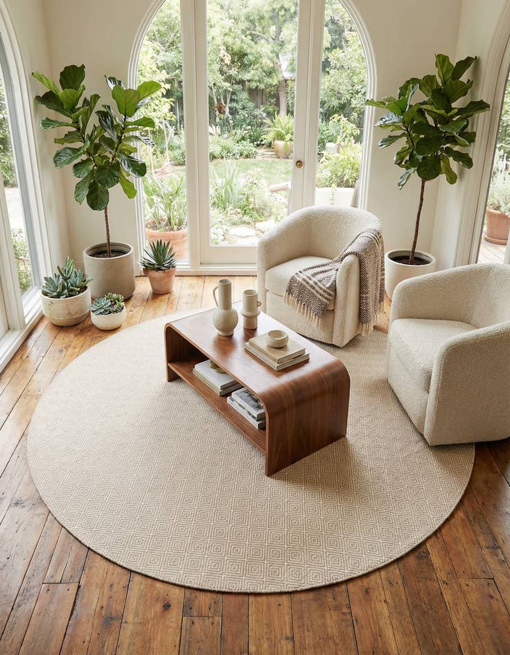 Detail image of 10' x 10'  Hand Woven Geo Trellis Flatweave Round Rug