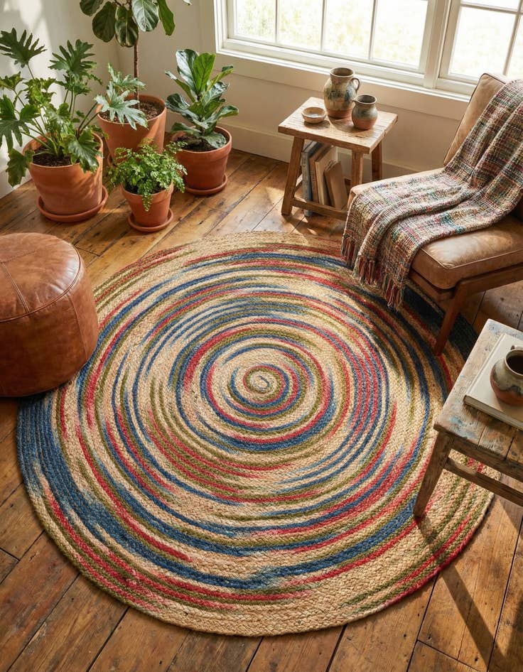 Detail image of 4' 1 x 4' 1 Handmade Braided Jute Round Rug