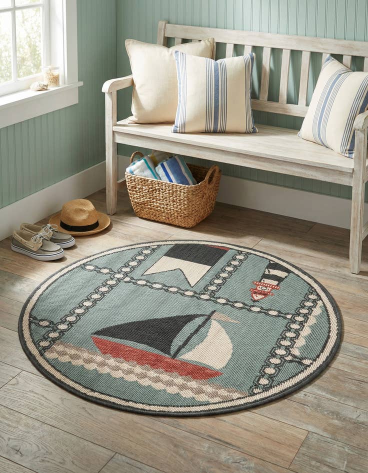 Detail image of 3' x 3' Washable Coastal Indoor / Outdoor Round Rug
