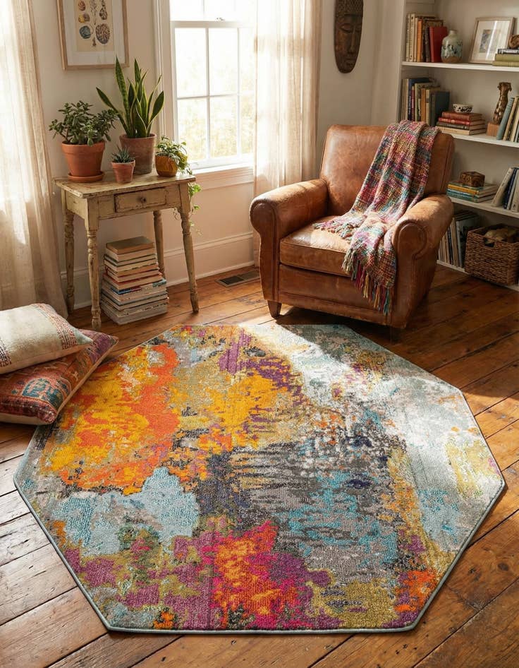 Detail image of  5' 3 x 5' 3  Washable Vivid Octagon Rug