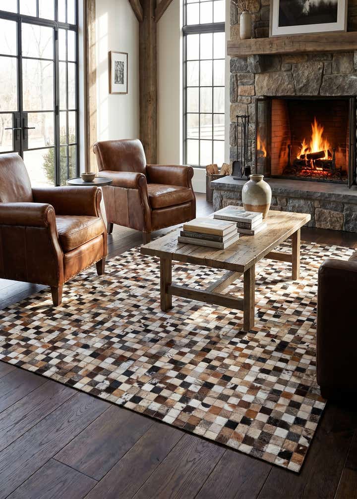 5' 1 x 8' Cowhide Leather Rug