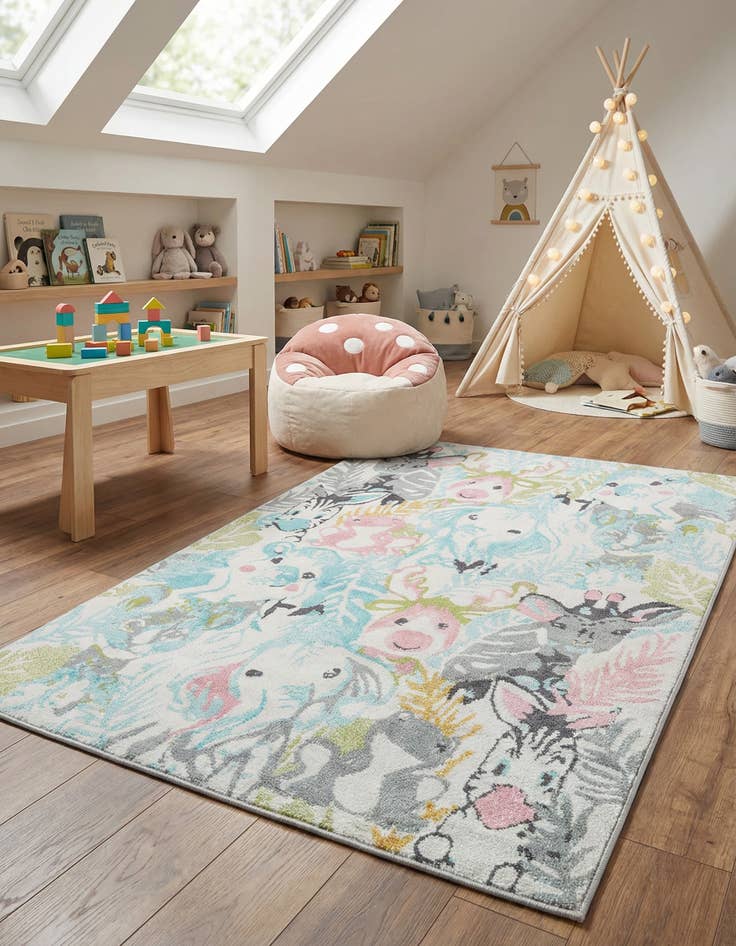 Detail image of  5' 3 x 8' Animals Whimsy Kids Rug