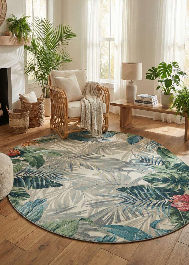 7' 10 x 10' Easy-Clean Botanical Indoor / Outdoor Oval Rug