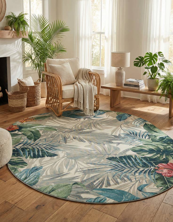 Detail image of 7' 10 x 10' Washable Botanical Indoor / Outdoor Oval Rug