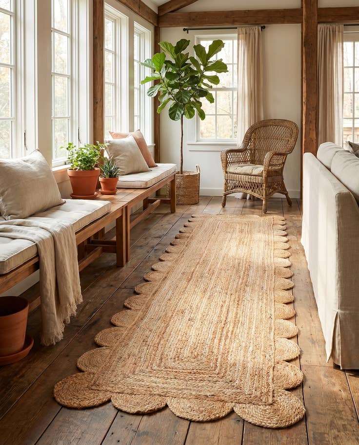 Detail image of 2' 7 x 10' Hand Woven Scallop Braided Jute Runner Rug