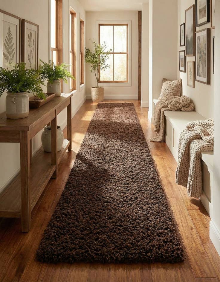 Detail image of 2' 7 x 16' 5 Solid Shag Runner Rug