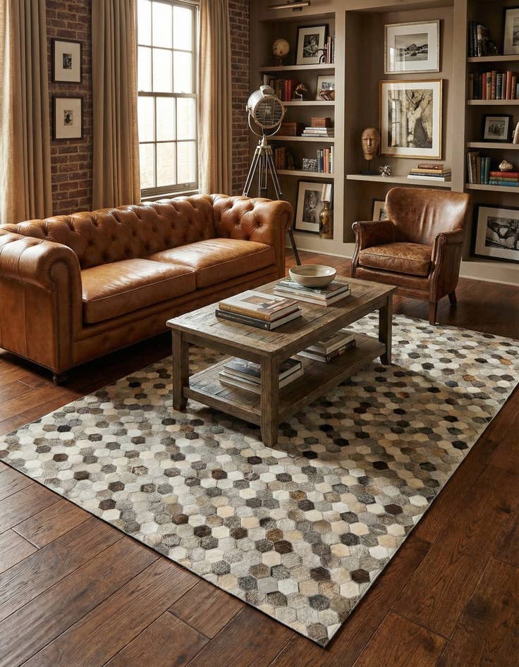 Detail image of 6' 1 x 9' Cowhide Leather Rug