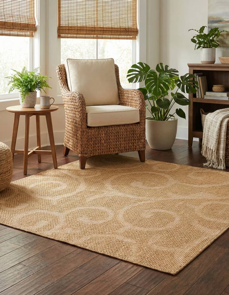 Detail image of 6' x 6' Washable Botanical Indoor / Outdoor Square Rug