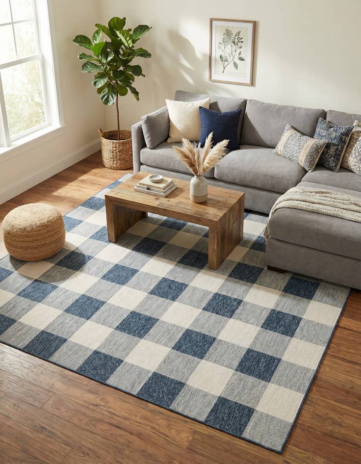 Detail image of 10' x 10' Washable Checkered Indoor / Outdoor Square Rug