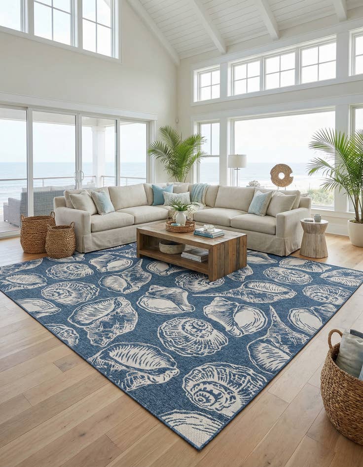 Detail image of 13' x 13' Washable Coastal Indoor / Outdoor Square Rug