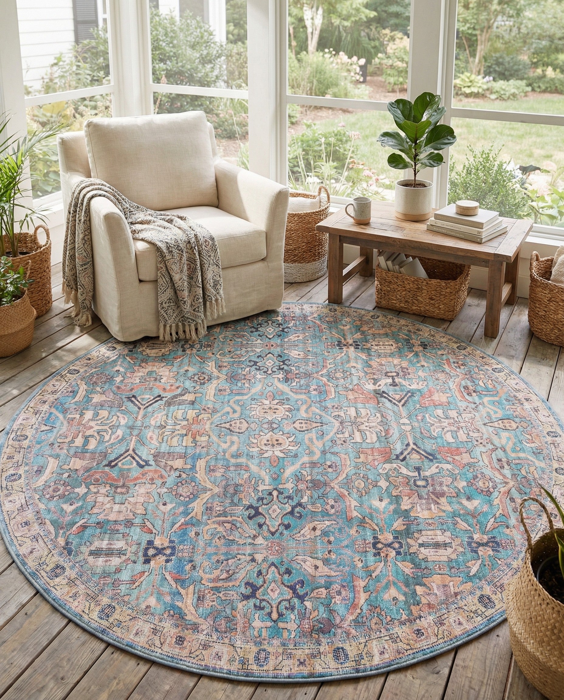 7' 10 x 7' 10 Washable Nostalgia Round Rug