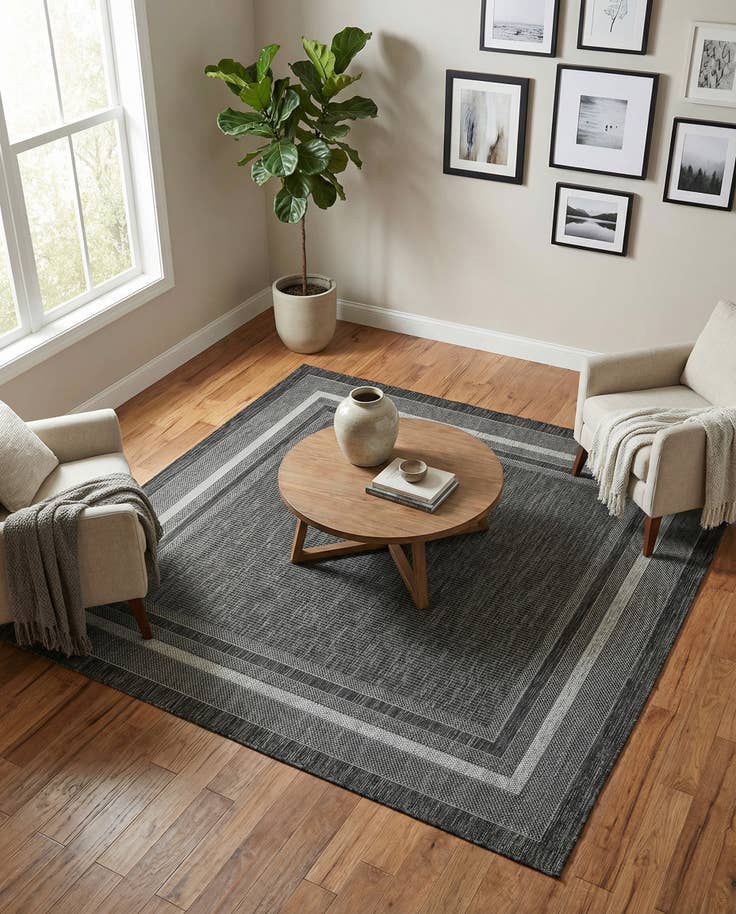 Detail image of 6' x 6' Easy-Clean Border Indoor / Outdoor Square Rug