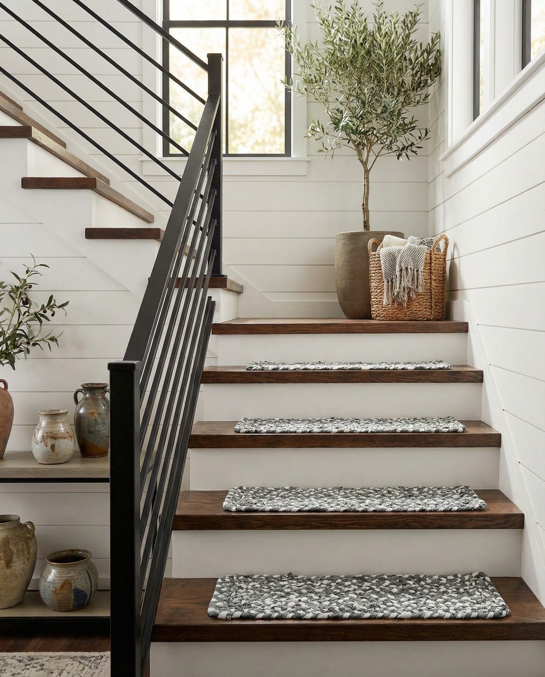 0' 9 x 2' 6 Handmade Braided Chindi Stair Rug