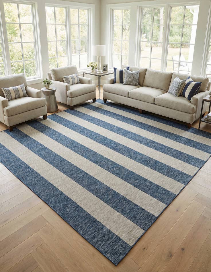 Detail image of 13' x 13'  Washable Striped Indoor / Outdoor Square Rug