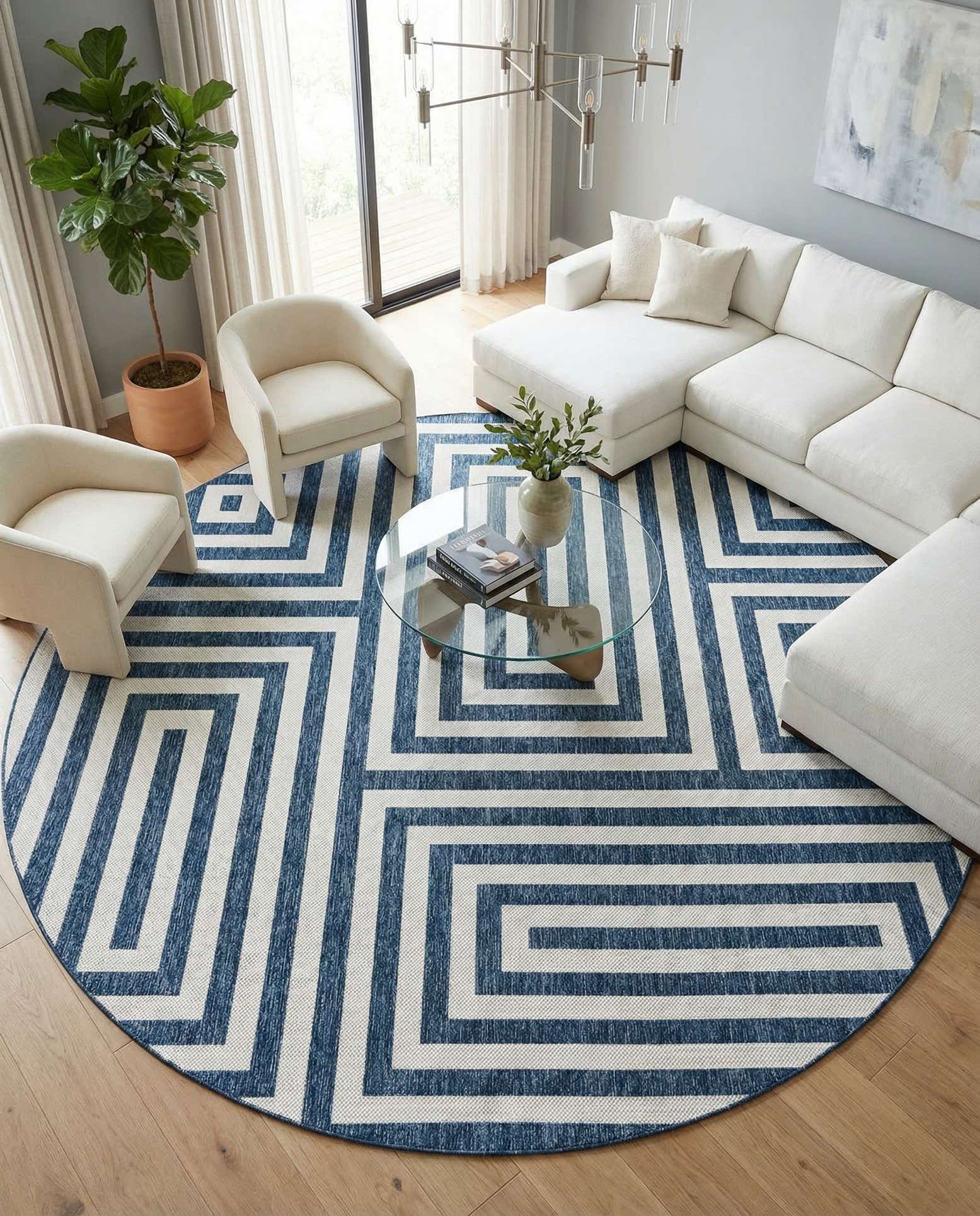 13' x 13' Easy-Clean Modern Indoor / Outdoor Round Rug