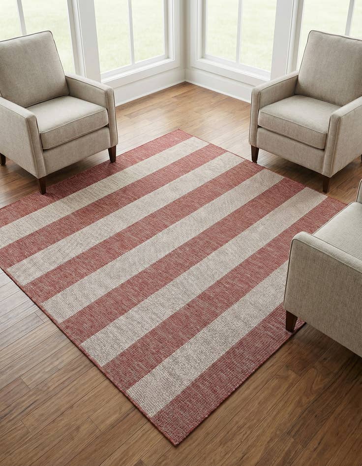 Detail image of 6' x 6'  Washable Striped Indoor / Outdoor Square Rug