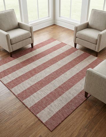 Rust Red Easy-Clean Ribbon Indoor / Outdoor Square Rug