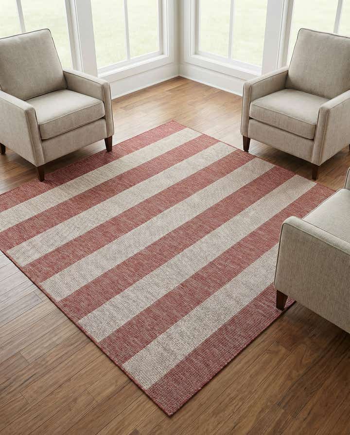 6' x 6' Easy-Clean Striped Indoor / Outdoor Square Rug