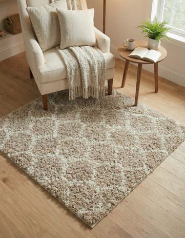 Light Brown Lattice Shag Square Rug
