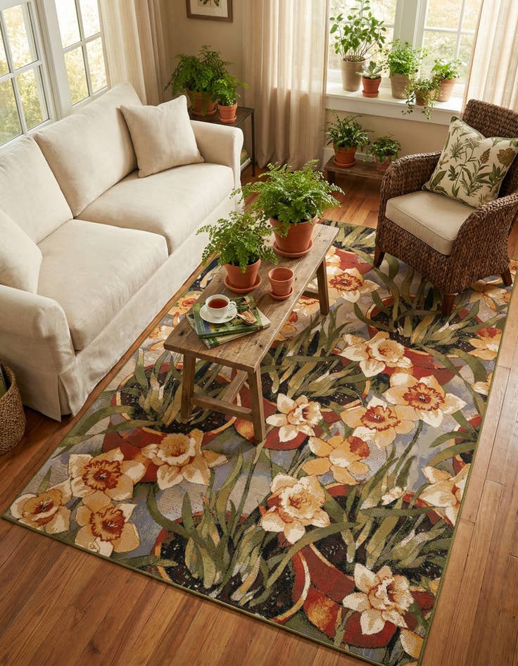 Detail image of 6' x 9' Washable Botanical Indoor / Outdoor Rug
