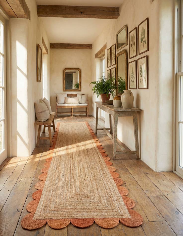 Detail image of 3' 3 x 14' 1  Hand Scallop Braided Jute Runner Rug