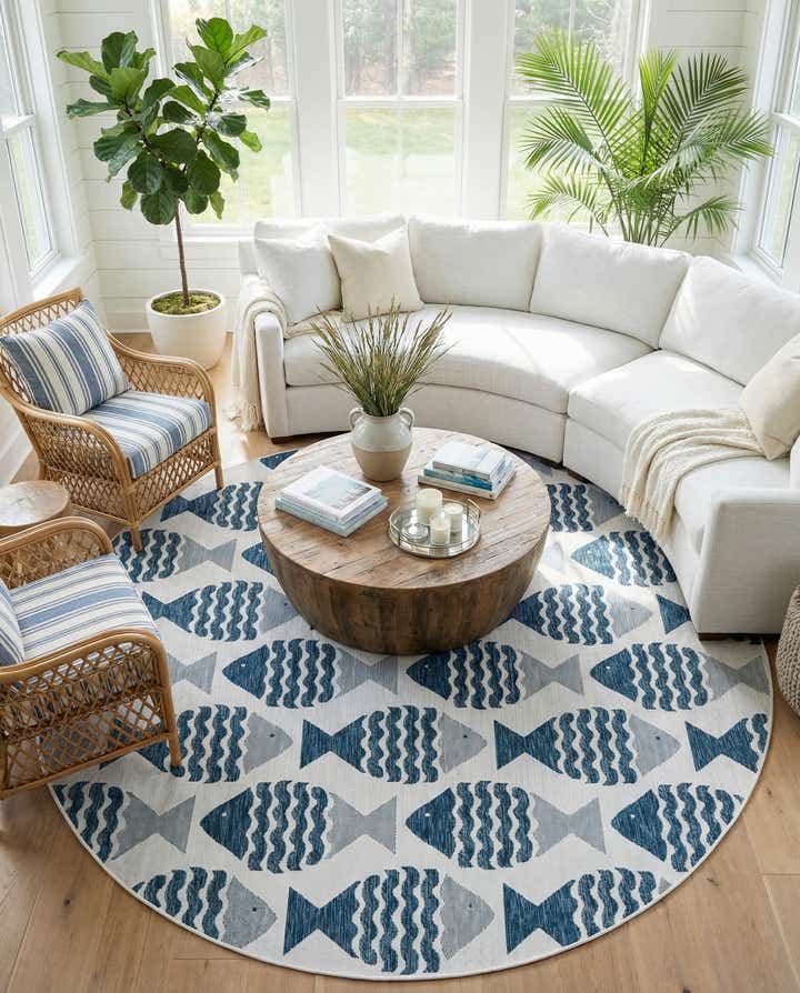 10' x 10' Easy-Clean Coastal Indoor / Outdoor Round Rug
