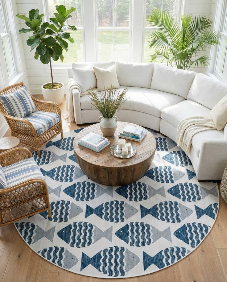 Detail image of 10' x 10' Easy-Clean Coastal Indoor / Outdoor Round Rug
