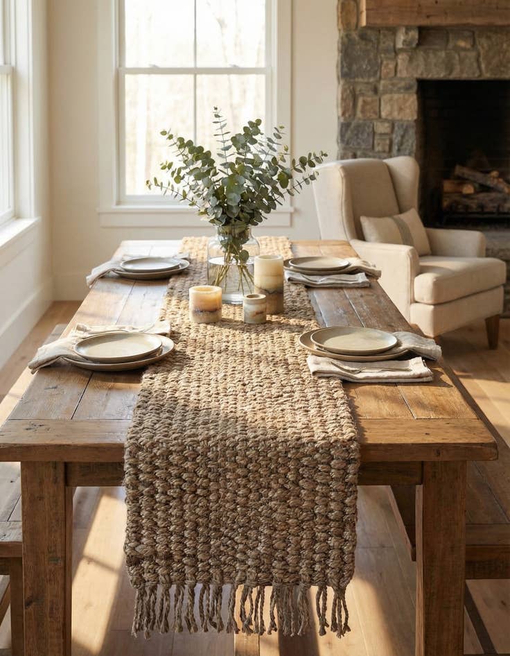 Detail image of 1' 2 x 8' Hand Woven Chunky Jute Table Runner Rug