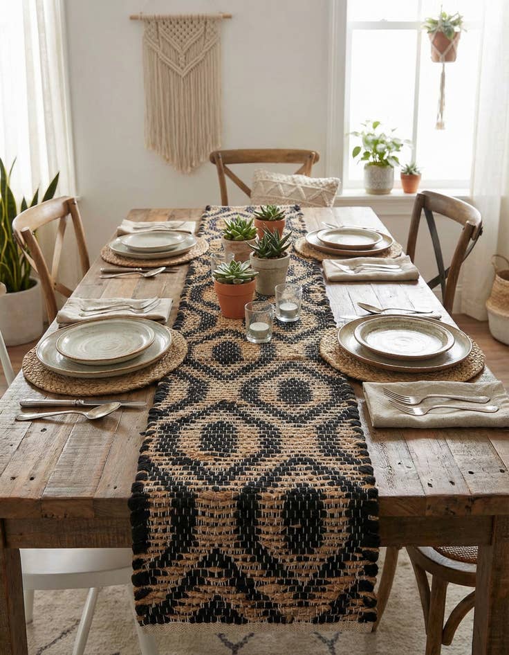 Detail image of 1' 2 x 6' 1  Hand Woven Chindi Jute Table Runner Rug