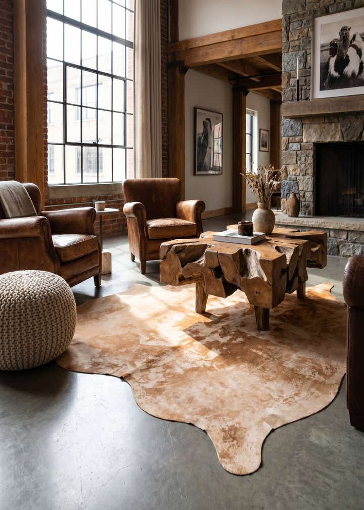 6' 2 x 6' 6 Cowhide Leather Square Rug