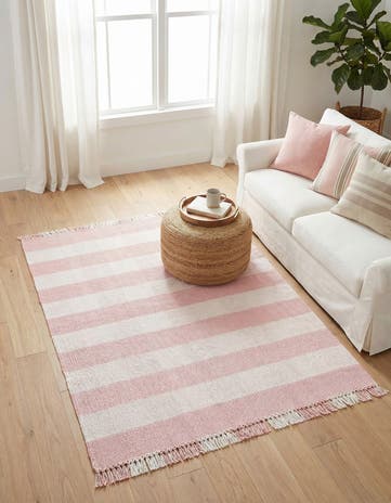 Pink Easy-Clean Eco Plaid Washable Indoor / Outdoor Rug