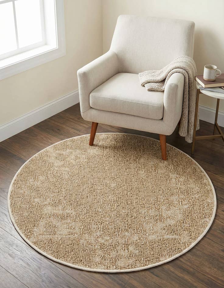 Detail image of 3' 1 x 3' 1  Washable Traditional Indoor / Outdoor Round Rug