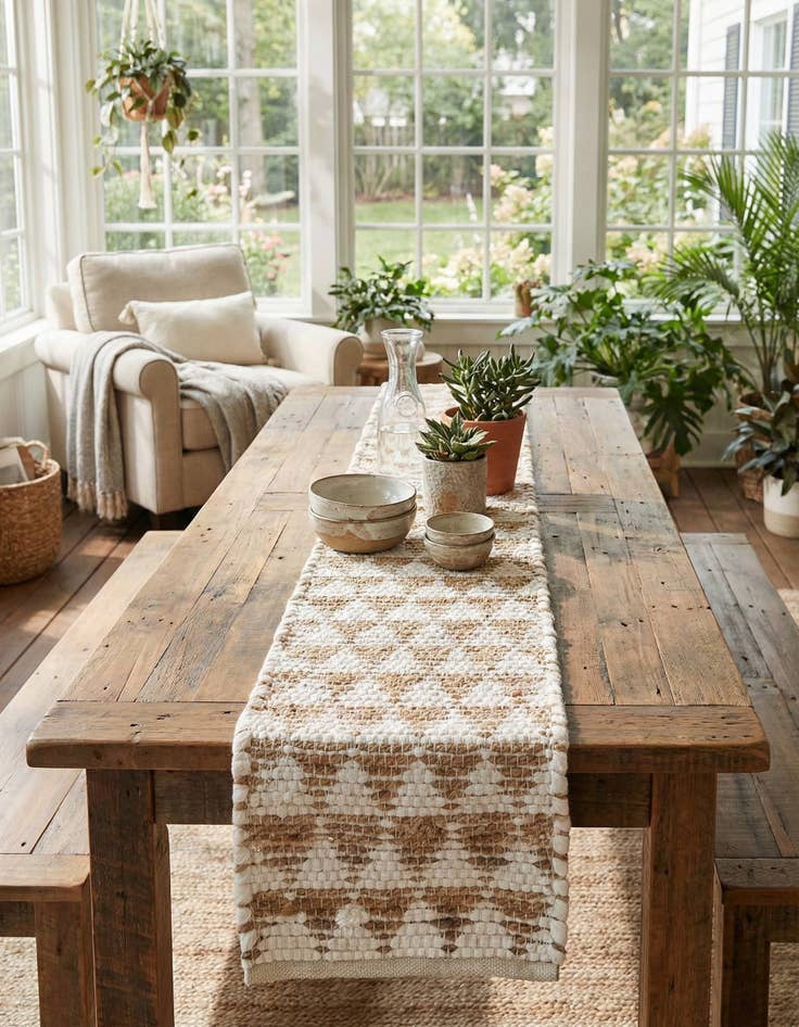 Detail image of 1' 2 x 8' Hand Woven Chindi Jute Table Runner Rug