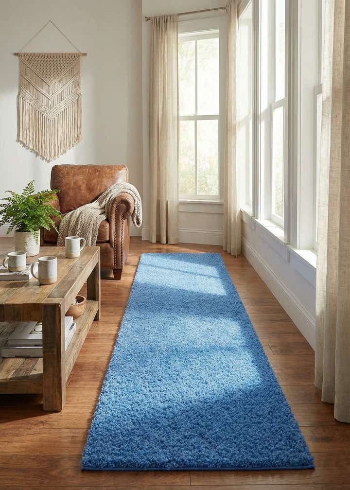 2' 7 x 12' Solid Shag Runner Rug