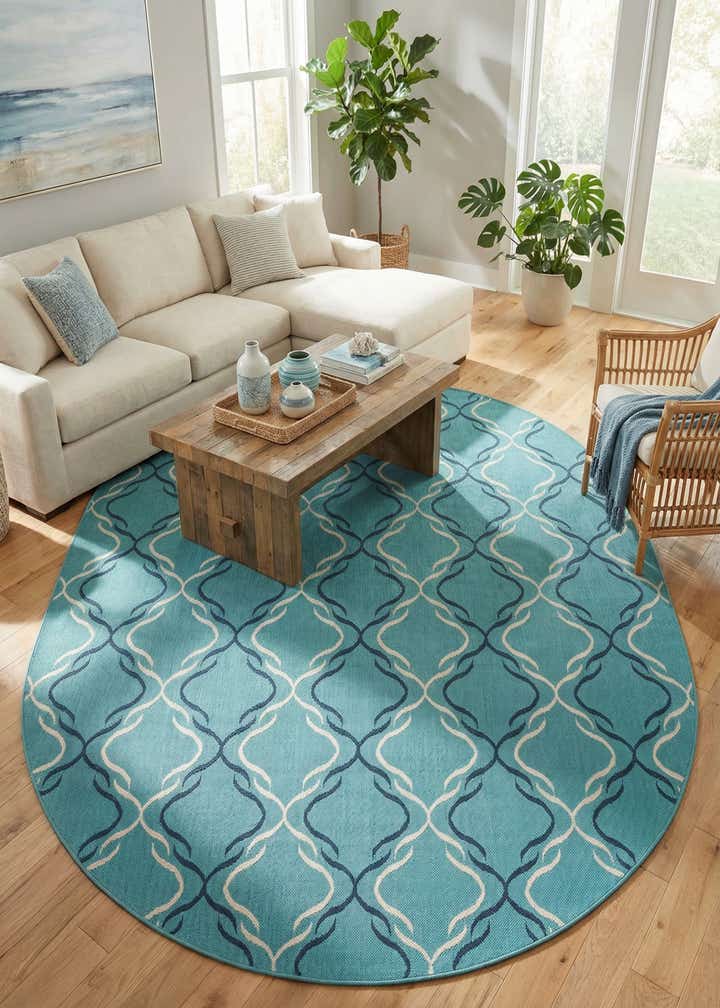7' 10 x 10' Easy-Clean Trellis Indoor / Outdoor Oval Rug