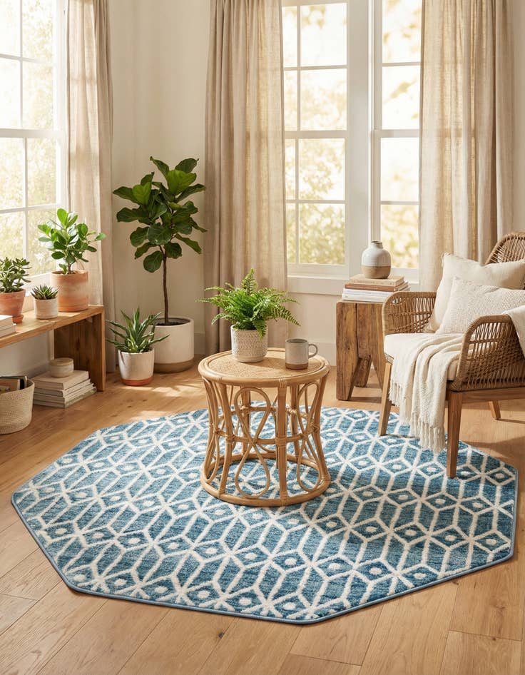 Detail image of 5' 3 x 5' 3 Lattice Trellis Octagon Rug