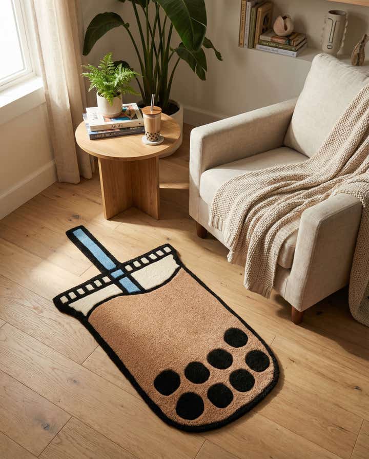 1' 7 x 3' 1 Happy Rugs Boba Tea Wool Freeform