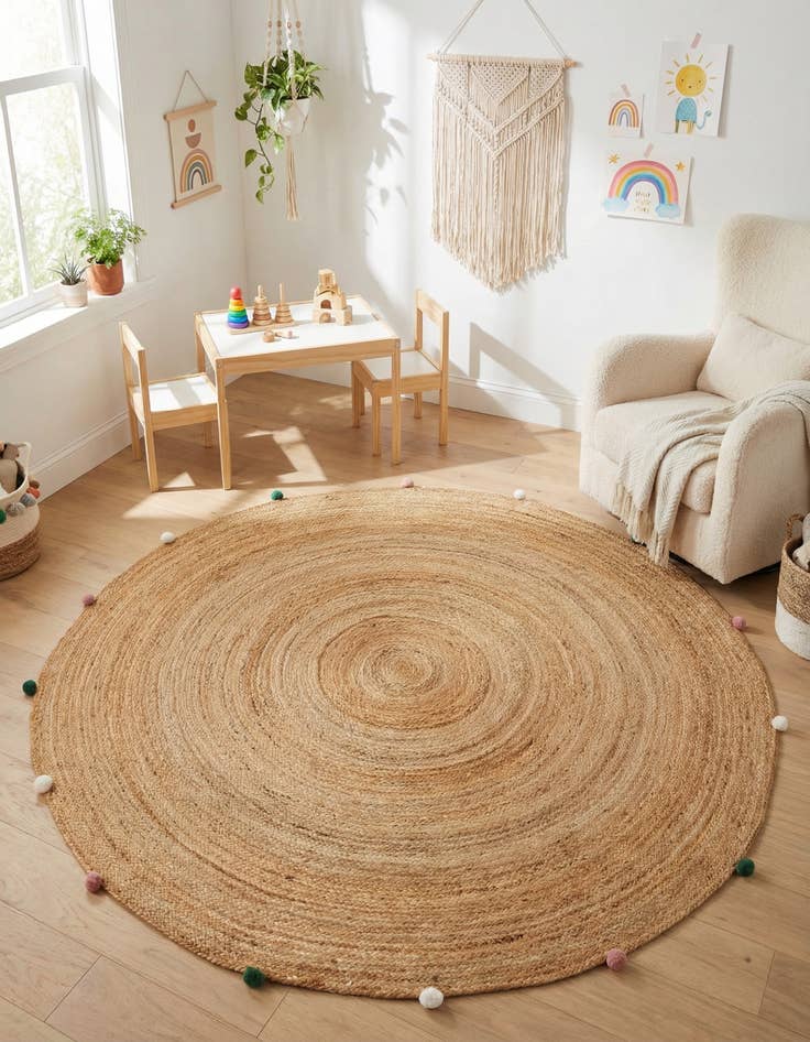 Detail image of 7' 10 x 7' 10  Hand Braided Kids Braided Jute Round Rug