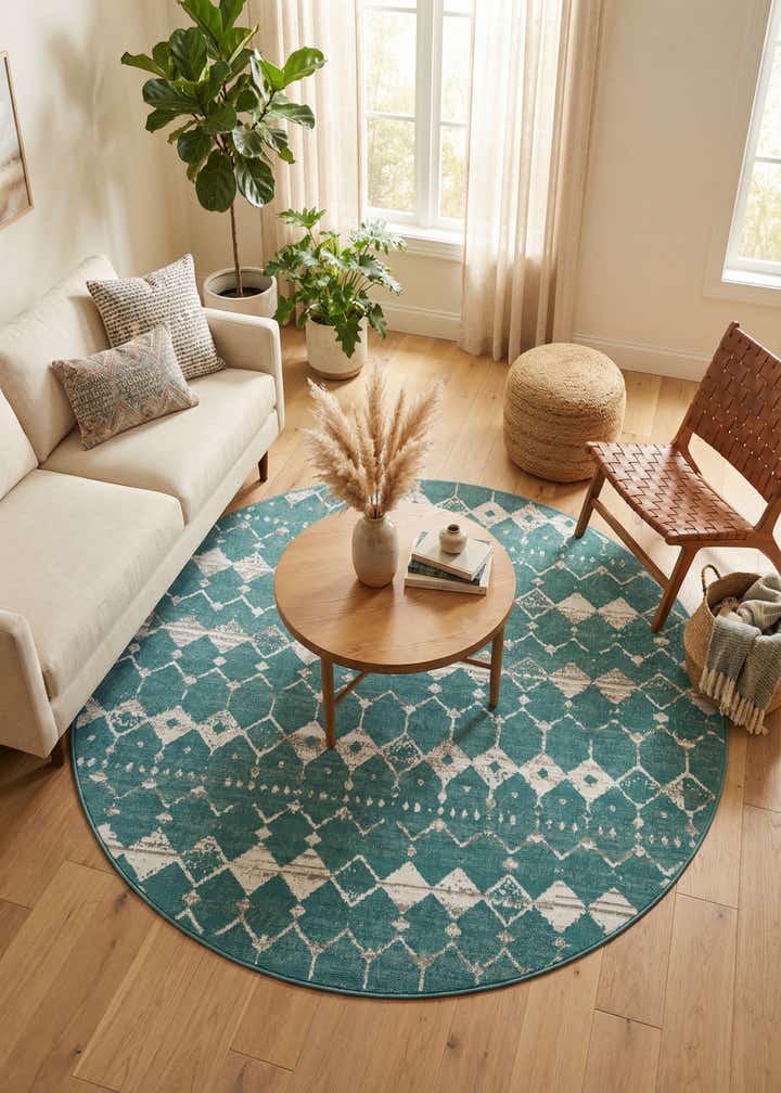 7' x 7' Easy-Clean Trellis Indoor / Outdoor Round Rug