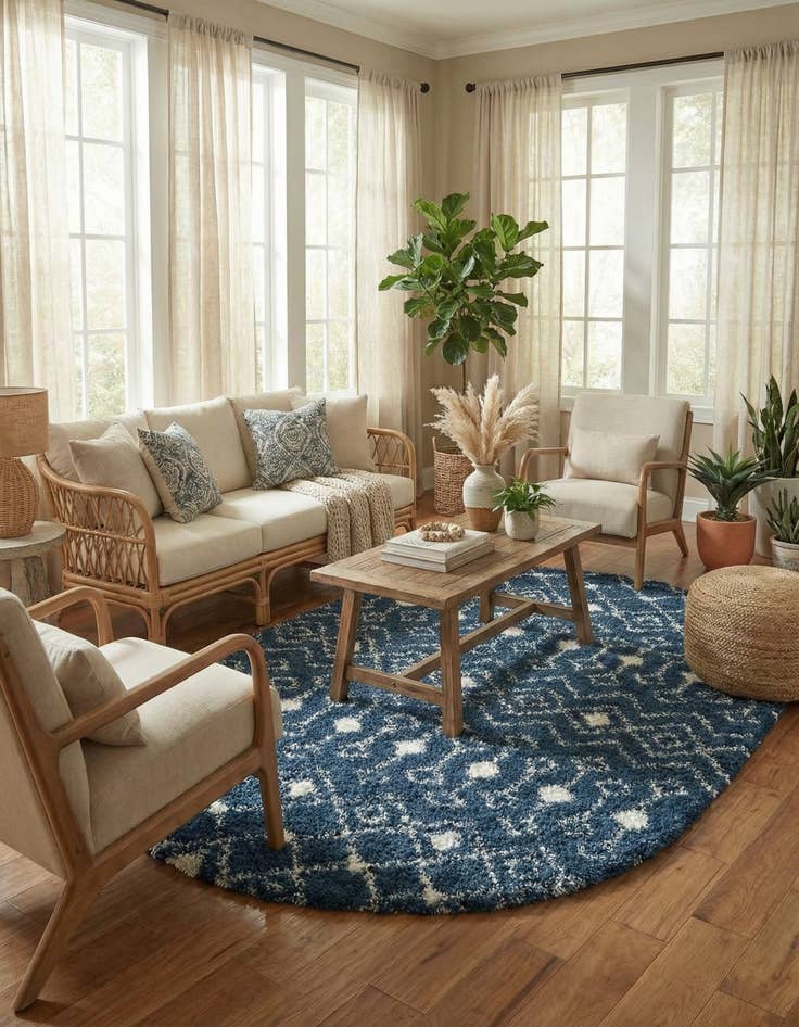 Detail image of 7' x 10' Moroccan Trellis Shag Oval Rug