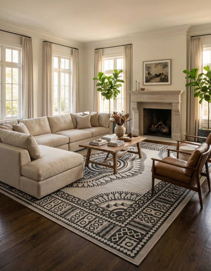 Detail image of 13' x 13' Washable Traditional Indoor / Outdoor Square Rug