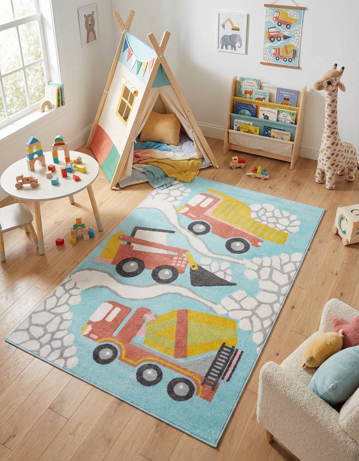 Detail image of 5' 3 x 8' Construction Whimsy Kids Rug