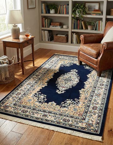 Navy Blue Nain Design Rug