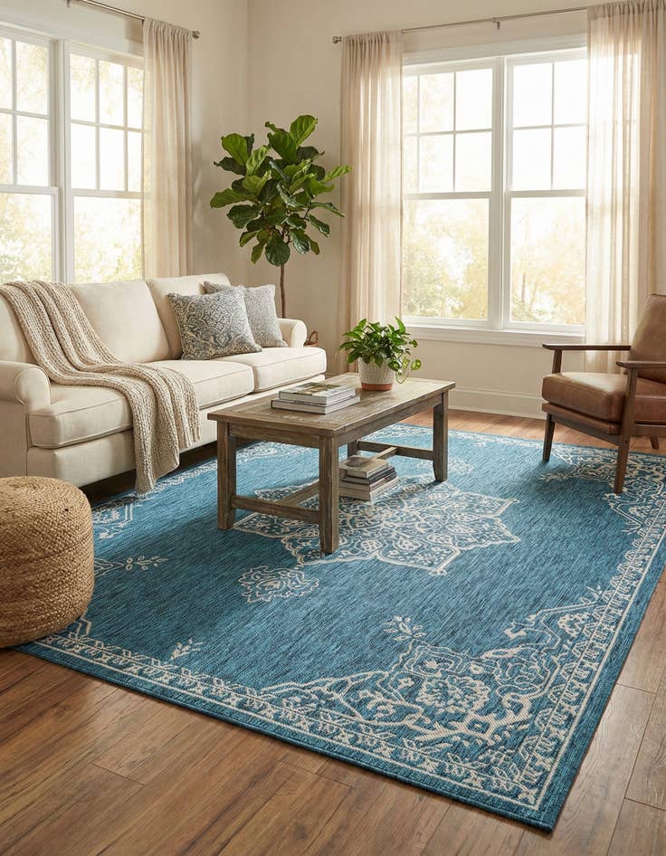 Detail image of 7' 10 x 10' Washable Traditional Indoor / Outdoor Rug