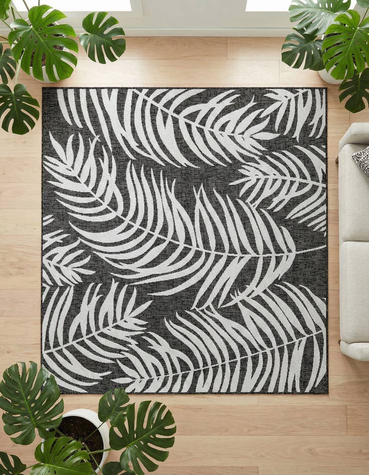 Detail image of 6' x 6' Easy-Clean Botanical Indoor / Outdoor Square Rug
