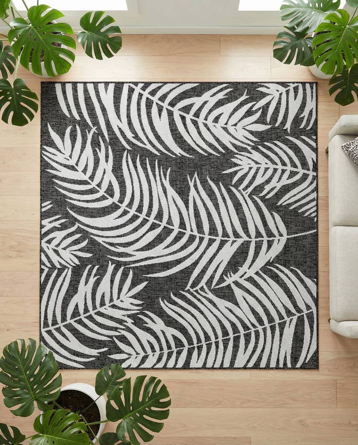 Detail image of 6' x 6' Easy-Clean Botanical Indoor / Outdoor Square Rug
