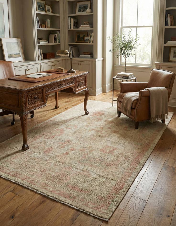 Detail image of 4' 2 x 6' 3 Hand Knotted Oushak Wool Rug