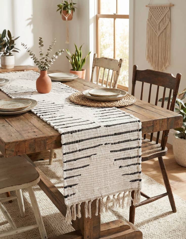 Detail image of 1' 2 x 8'  Hand Woven Chindi Cotton Table Runner Rug